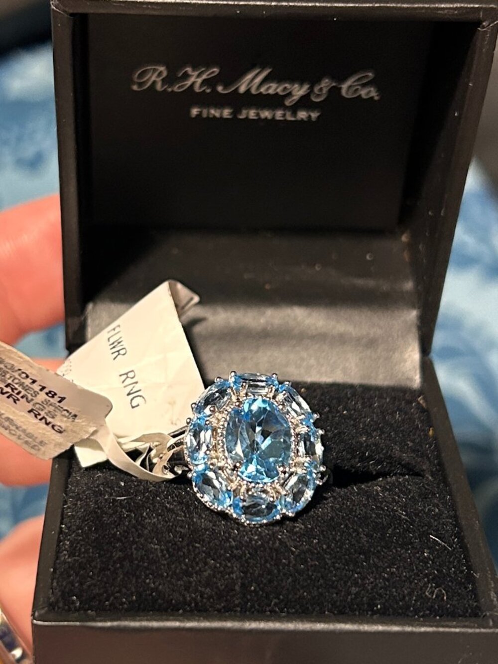 Macy's Blue Topaz Statement Ring In Sterling Silver, Size 7 - NWT